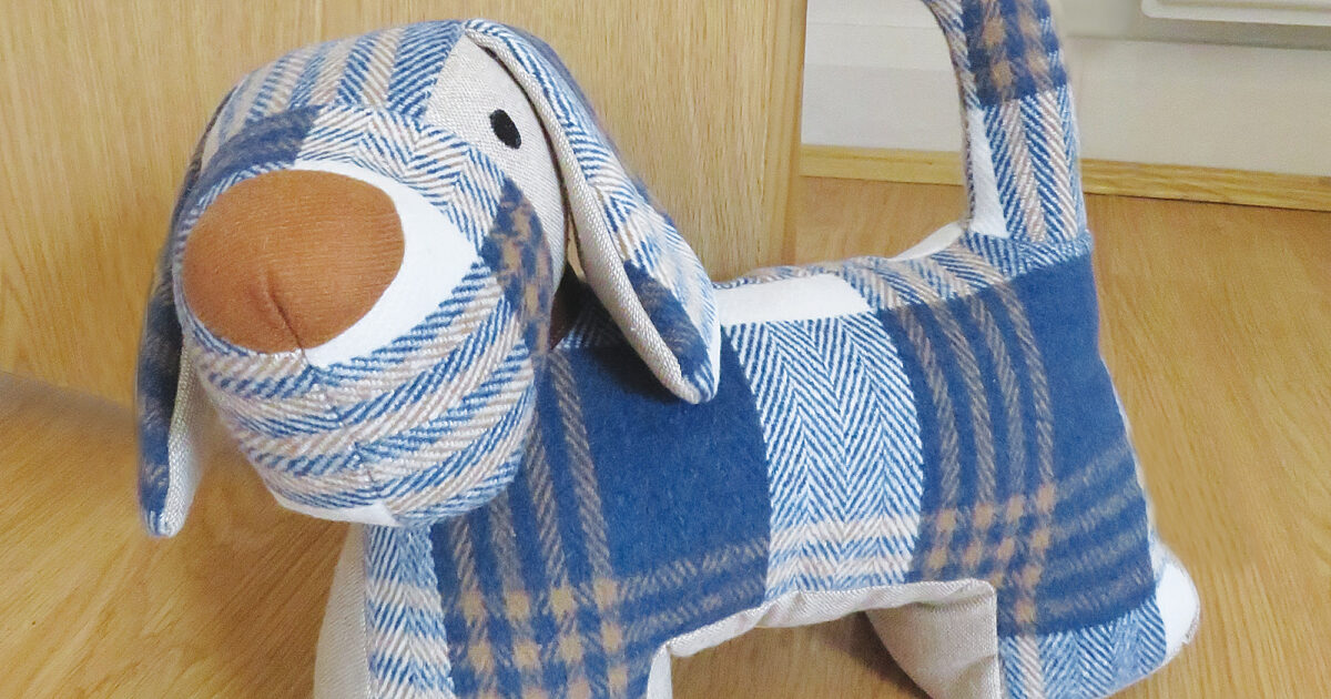 Blue Tweed Fabric Dog Doorstop Samuel Lamont