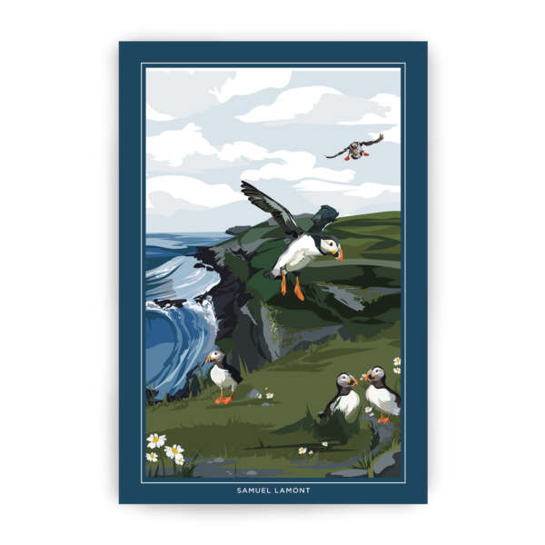 Coastal Puffins Tea Towel