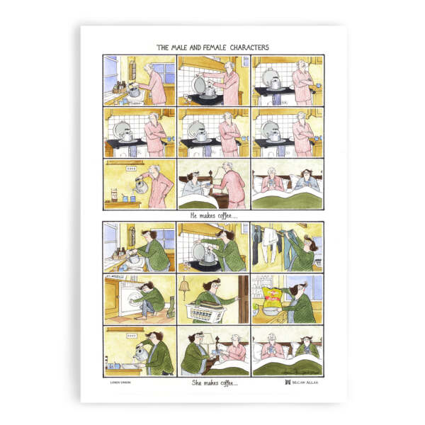 Tottering Male & Female Characters Tea Towel